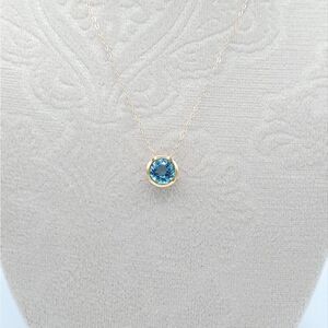 𝅺BLUE topaz bezel set necklace  💙 14K yellow gold 18" chain